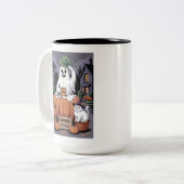 Pumpkins For Sale & Caffeine Ghost & Cat V2 Zweifarbige Tasse (Vorderseite Links)