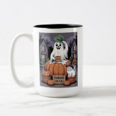 Pumpkins For Sale & Caffeine Ghost & Cat V2 Zweifarbige Tasse (Links)