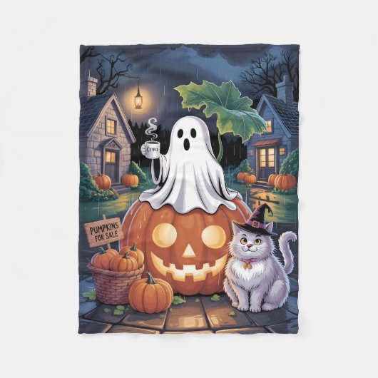 Pumpkins For Sale & Caffeine Ghost With Cat Fleecedecke (Vorderseite)