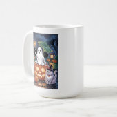 Pumpkins For Sale & Caffeine Ghost With Cat Mug Kaffeetasse (Vorderseite Links)