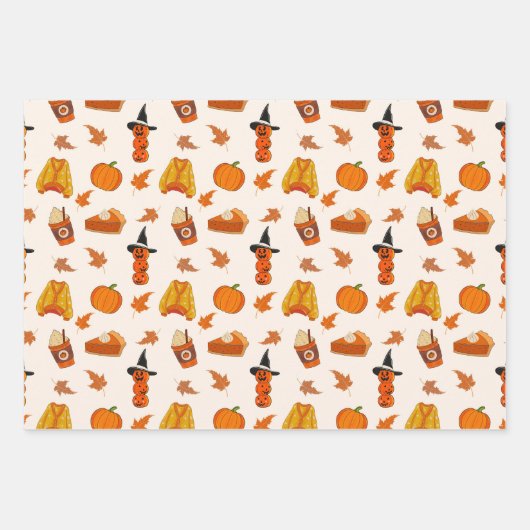 Pumpkins, gemütliche Pullover und Herbstlaub Desig Geschenkpapier Set (Vorderseite 3)