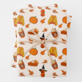 Pumpkins, gemütliche Pullover und Herbstlaub Desig Geschenkpapier Set (Beispiel)