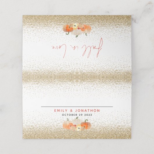 Pumpkins Glitzer fallen in Lieben Namen Hochzeitsp Platzkarte (Außenseite Aufgefaltet)