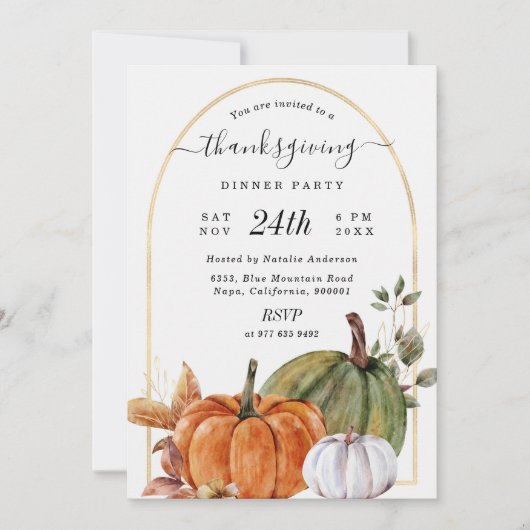 Pumpkins Gold Arch Erntedank Dinner Einladung (Vorderseite)