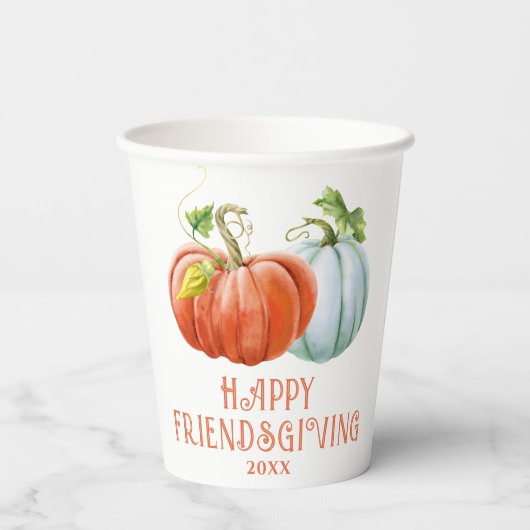 Pumpkins Happy Friendsgiving brennender orangefarb Pappbecher (Rückseite)