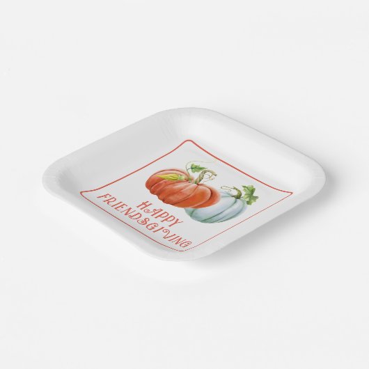 Pumpkins Happy Friendsgiving brennender orangefarb Pappteller (Gewinkelt)