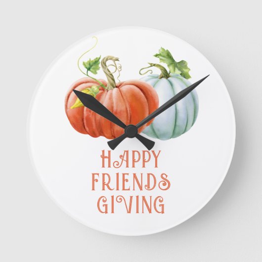 Pumpkins Happy Friendsgiving brennender orangefarb Runde Wanduhr (Vorderseite)