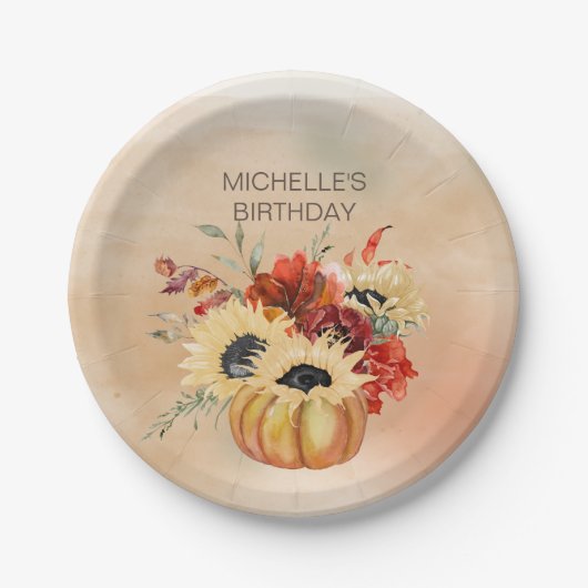 Pumpkins Herbst Herbstflorale Blume Geburtstagspar Pappteller (Vorderseite)