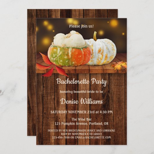 Pumpkins Herbst Junggeselinnen-Abschied Einladung (Vorne/Hinten)