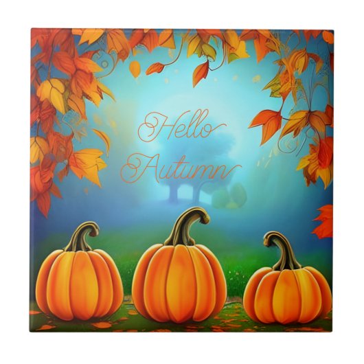 Pumpkins Herbstdekor Orange Halloween Herbst Fliese (Vorderseite)