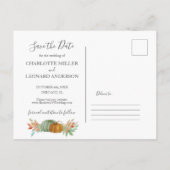 Pumpkins Herbsthochzeit speichern das Datum Foto Ankündigungspostkarte (Rückseite)