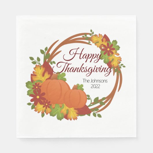 Pumpkins Herbstlaube Wreath Happy Thanksgiving Serviette (Vorderseite)