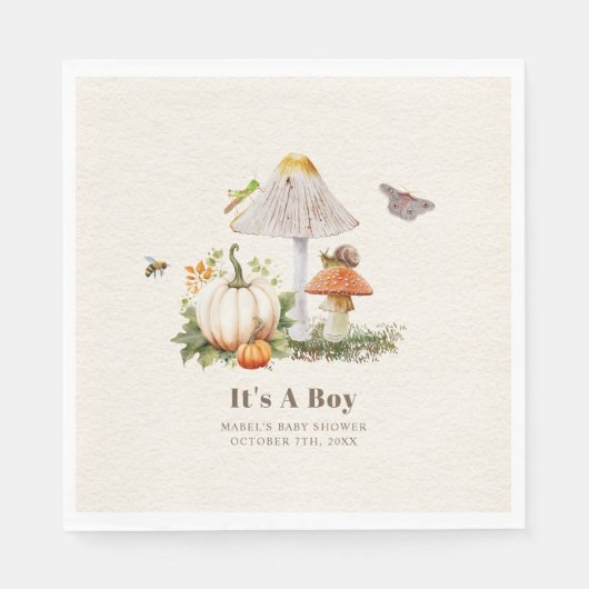 Pumpkins Mushroom Woodland Insects Boy Baby Shower Serviette (Vorderseite)