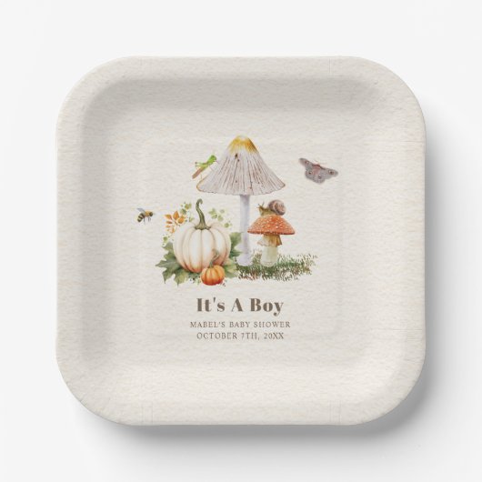 Pumpkins Mushroom Woodland Insekten Boy Baby Showe Pappteller (Vorderseite)