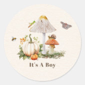 Pumpkins Mushroom Woodland Insekten Boy Baby Showe Runder Aufkleber (Vorderseite)