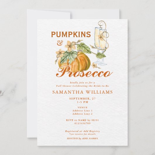 Pumpkins & Prosecco Elegant Fall Bridal Shower Einladung (Vorderseite)