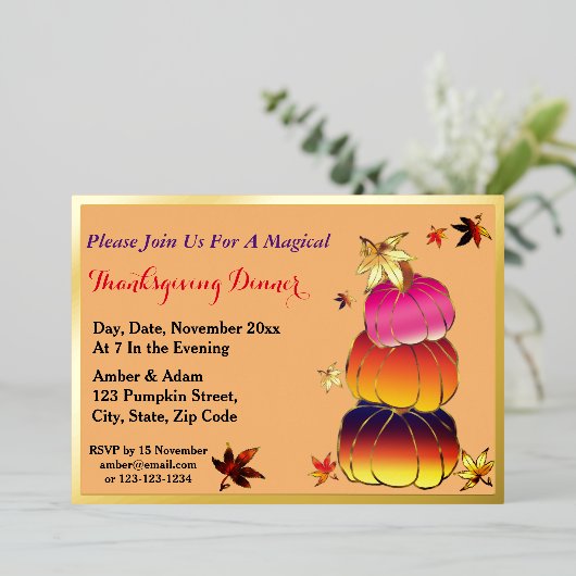 Pumpkins & Pumpkins Gradient, Gold, Erntedank Folieneinladung (Stehend vorne)