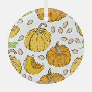 Pumpkins Retro Sketch: Erntedank Muster. Ornament Aus Glas