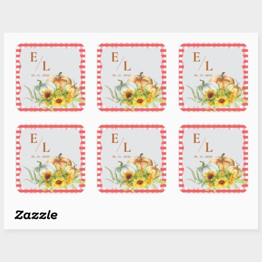 Pumpkins Rustic Fall Monogram Wedding Envelope Quadratischer Aufkleber (Blatt)