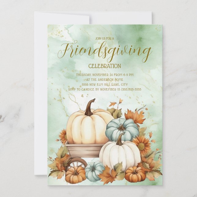 Pumpkins Rustikale Sage Green White Friendsgiving (Vorderseite)