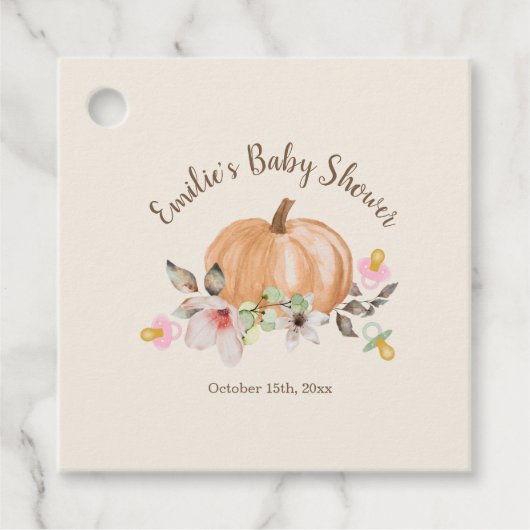 Pumpkins & Schnuller Floral Fall Baby Dusche Geschenkanhänger (Vorderseite)