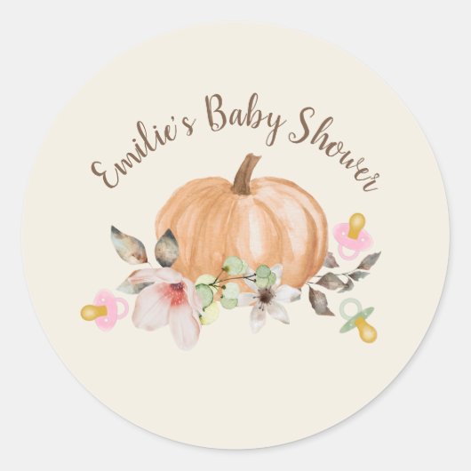 Pumpkins Schnuller Floral Fall Babydusche Runder Aufkleber (Vorderseite)