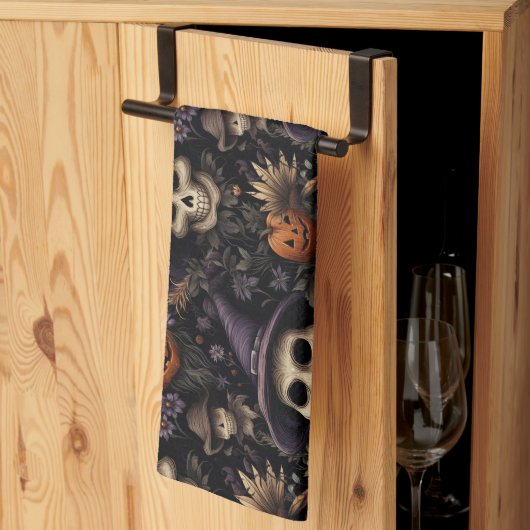 Pumpkins Skulls Blume Halloween Geschirrtuch (Drittel gefaltet)