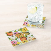 Pumpkins Sonnenblumen: Design des Aquarellmusters Glasuntersetzer (Schrägansicht)