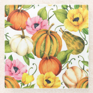 Pumpkins Sonnenblumen: Design des Aquarellmusters Glasuntersetzer