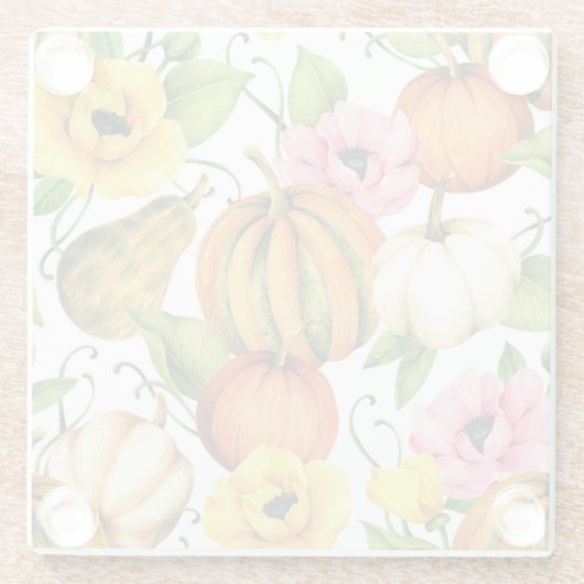 Pumpkins Sonnenblumen: Design des Aquarellmusters Glasuntersetzer (Rückseite)