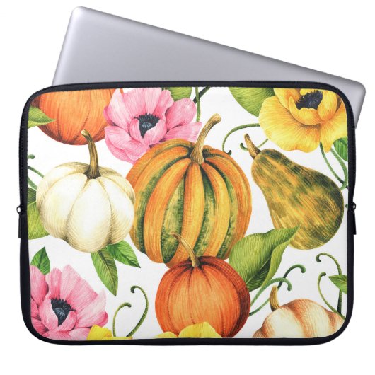 Pumpkins Sonnenblumen: Design des Aquarellmusters Laptopschutzhülle (Vorderseite)