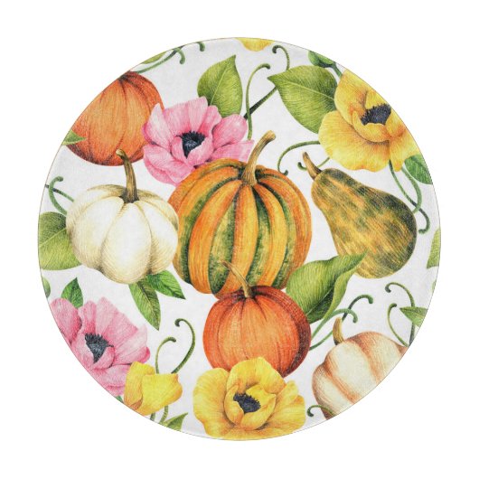 Pumpkins Sonnenblumen: Design des Aquarellmusters Schneidebrett (Vorderseite)