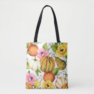 Pumpkins Sonnenblumen: Design des Aquarellmusters Tasche