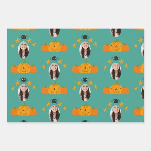 Pumpkins Spinnen und Spinnennetz personalisierte W Geschenkpapier Set (Vorderseite 2)