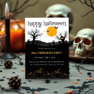 Pumpkins Spooky Trees Orange Black Halloween-Party Einladung