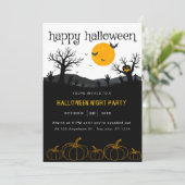 Pumpkins Spooky Trees Orange Black Halloween-Party Einladung (Stehend Vorderseite)