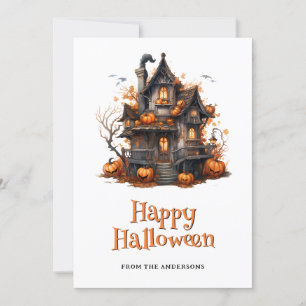 Pumpkins Spuk House Ghost Halloween Card Feiertagskarte
