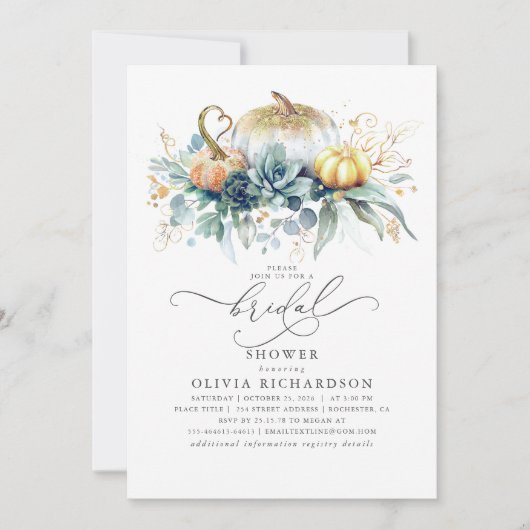 Pumpkins Succulents Grüne Fall Brautparty Einladung (Vorderseite)