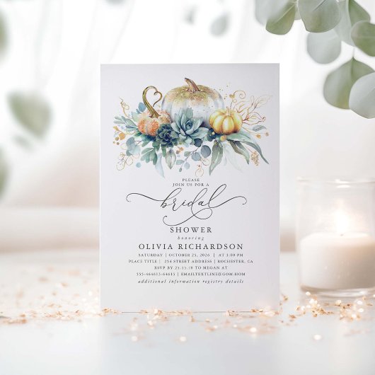 Pumpkins Succulents Grüne Fall Brautparty Einladung