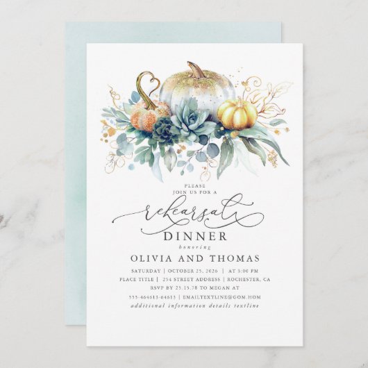 Pumpkins Succulents Grüne Herbst Probe Abendessen Einladung (Vorne/Hinten)