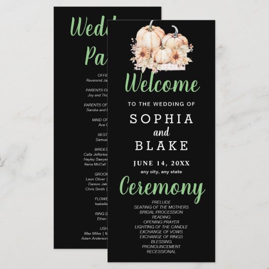 Pumpkins & Sunflowers Fall Black Wedding Program (Vorne/Hinten)