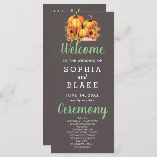 Pumpkins & Sunflowers Fall Gray Wedding Program (Vorne/Hinten)