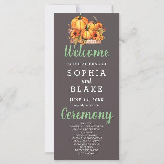 Pumpkins & Sunflowers Fall Gray Wedding Program (Vorderseite)