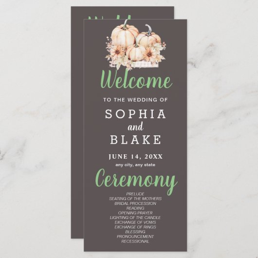 Pumpkins & Sunflowers Fall Gray Wedding Program (Vorne/Hinten)