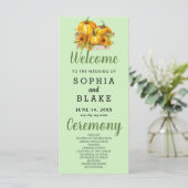 Pumpkins & Sunflowers Fall Green Wedding Program (Stehend Vorderseite)