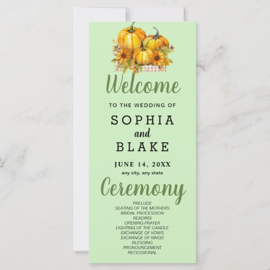 Pumpkins & Sunflowers Fall Green Wedding Program (Vorderseite)