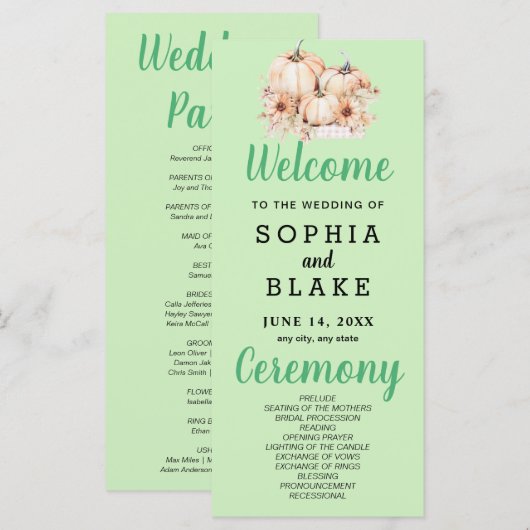 Pumpkins & Sunflowers Fall Green Wedding Program (Vorne/Hinten)