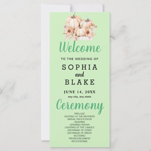 Pumpkins & Sunflowers Fall Green Wedding Program (Vorderseite)