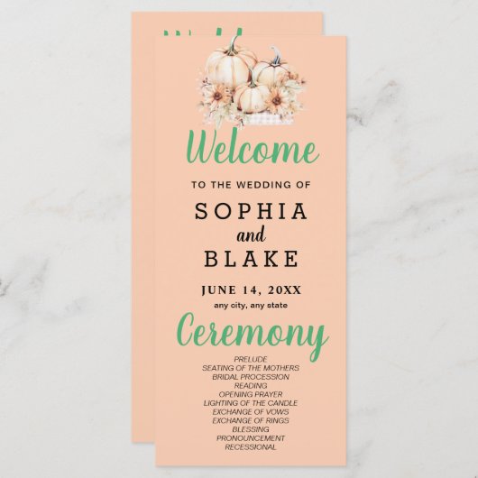 Pumpkins & Sunflowers Fall Orange Wedding Program (Vorne/Hinten)