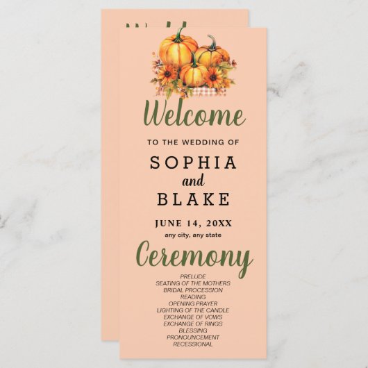 Pumpkins & Sunflowers Fall Orange Wedding Program (Vorne/Hinten)